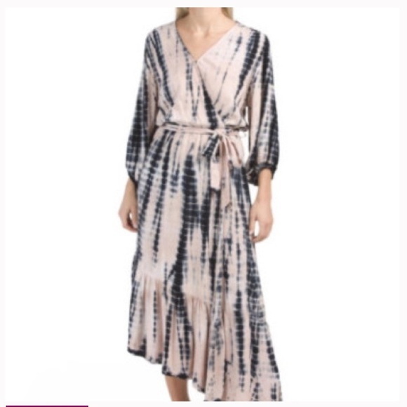 Young Fabulous & Broke Dresses & Skirts - Young Fabulous & Broke Tie Dye Faux Wrap Midi Dress
